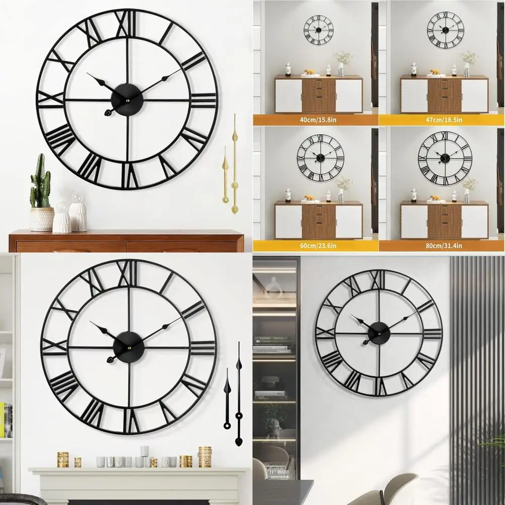 

Vintage-Style 24 Roman Numeral Metal Wall Clock, Silent & Battery-Powered for Home, Office, and Cafe Decor