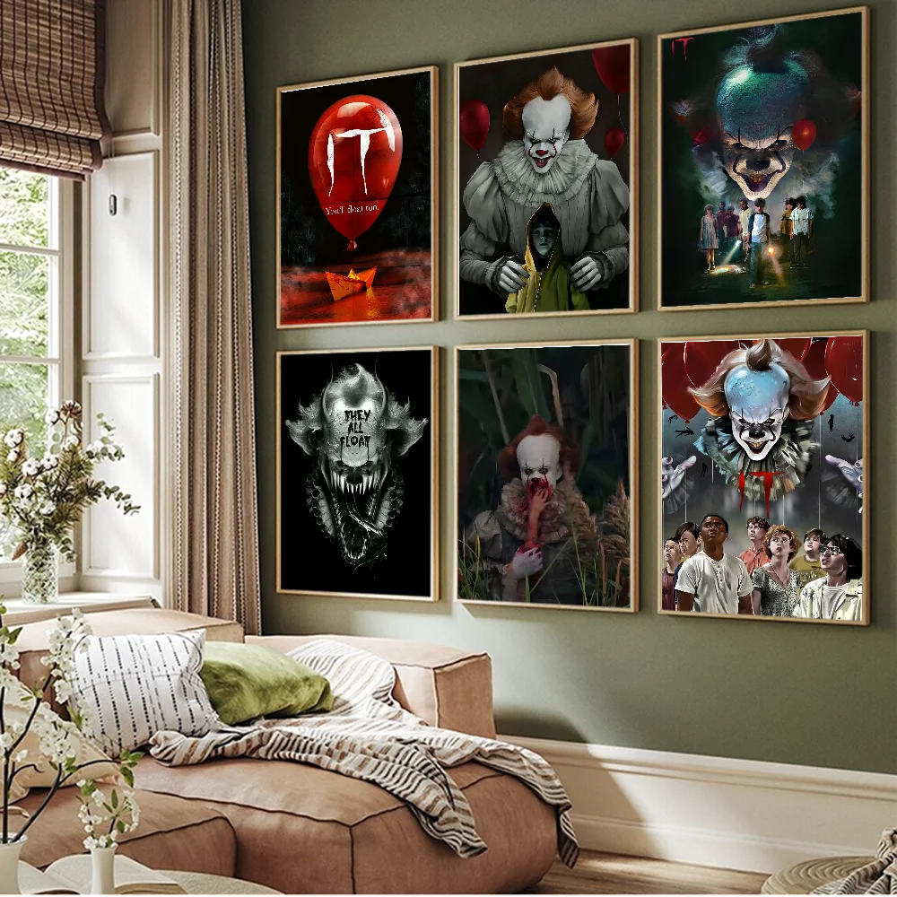 Hot Pennywise Clown Float It Horror Classic Vintage Posters Waterproof Paper Sticker Coffee House Bar Home Decor