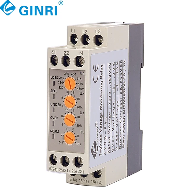 Three Phase AC 220V 400V Adjustable Automatic Voltage Monitoring Relay Overvoltage Undervoltage Protector