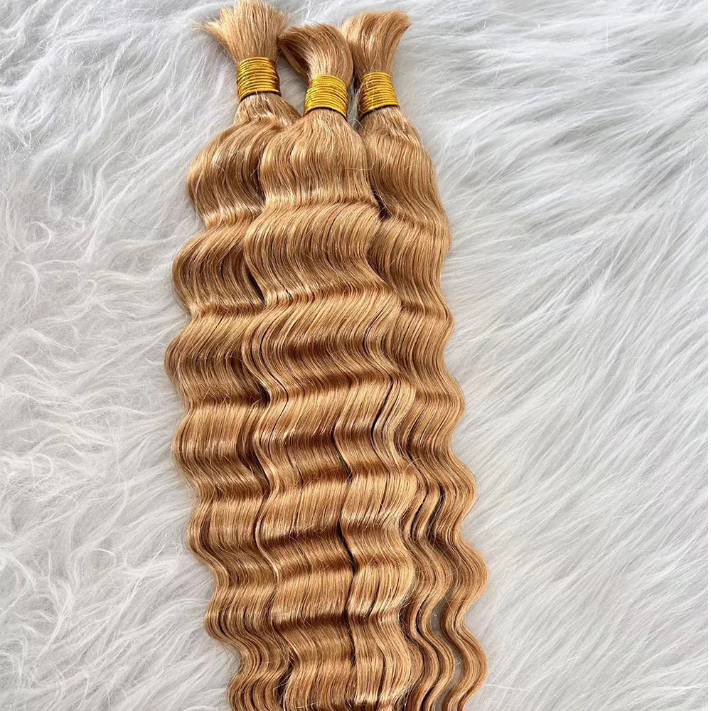 Bulk Human Hair For Braiding Deep Wave Color 27 Double Drown Bundles Curly Bulk Hair Extensions For Braids Wholesale