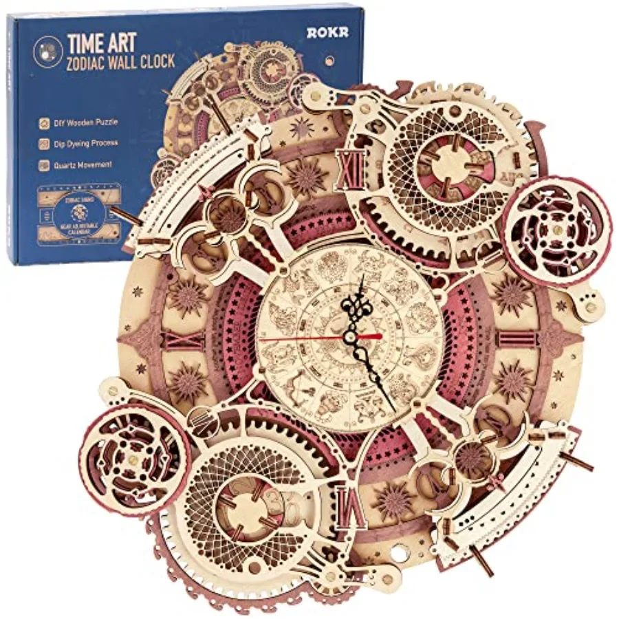 

3D Wooden Puzzles for Adults-Wooden Clock Puzzle Kit-Wood Model Kits to Build for Adults-Zodiac Wall Clock