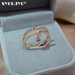 SYOUJYO Elegant Double Layer 585 Rose Gold Color Ring For Women Shiny Natural Zircon Luxury Unique Trendy Fine Jewelry