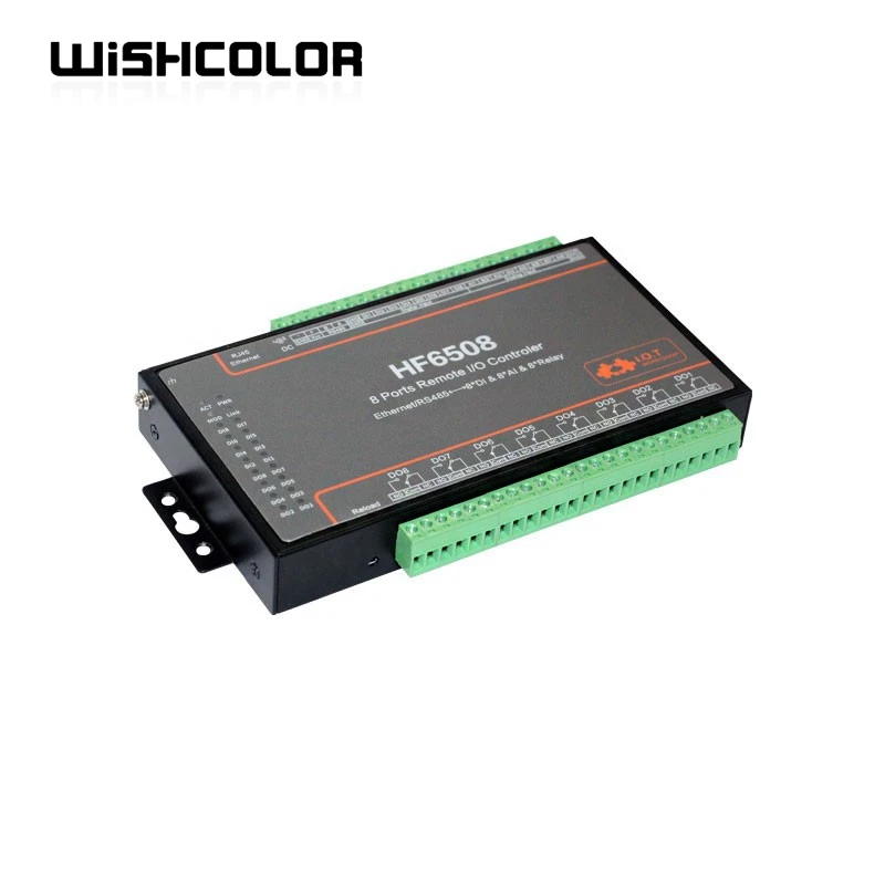 Wishcolor HF6508 8-Ports Remote I/O Controller 8DI 8DO IoT Communication Device RS485 Serial Server to Ethernet DTU Module