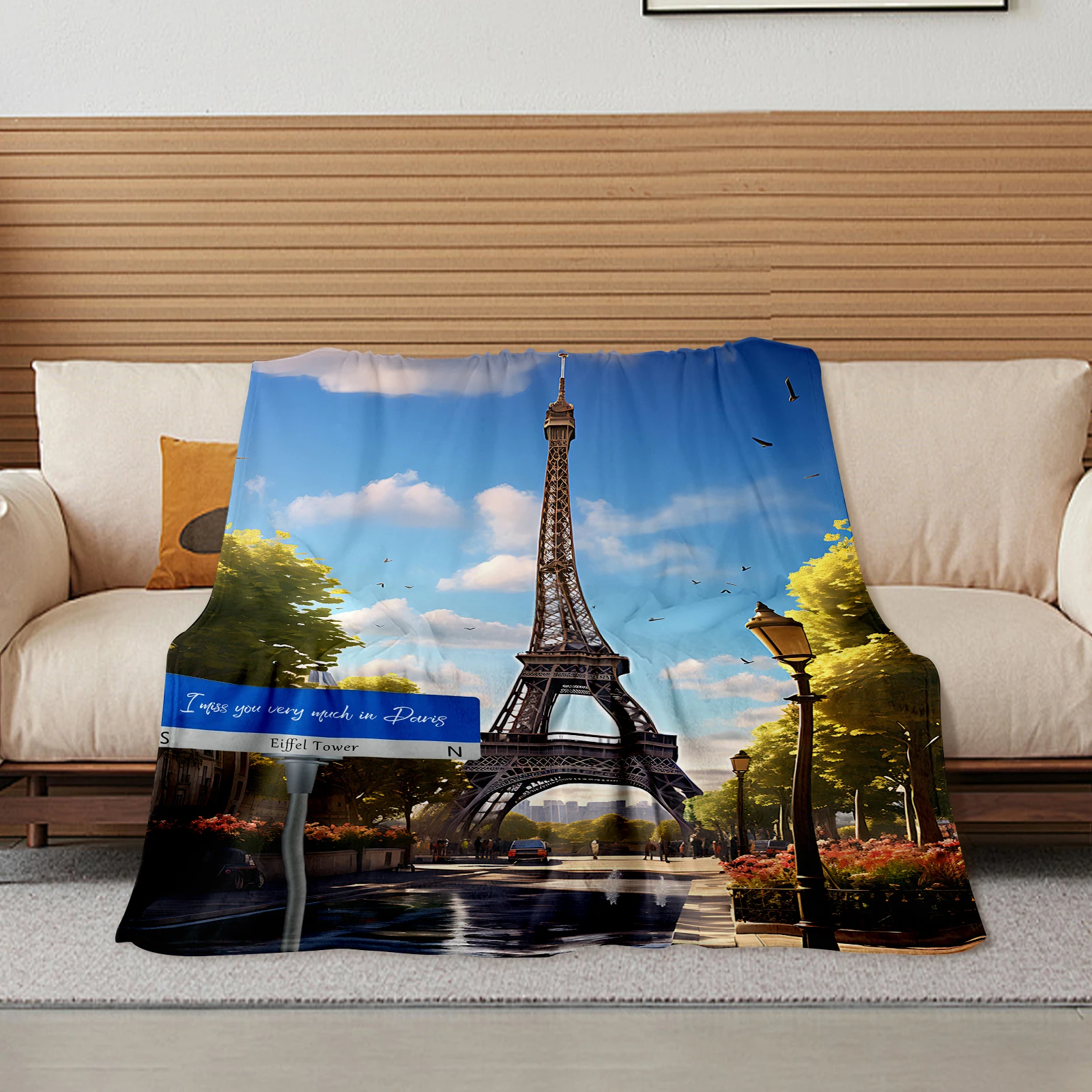 Famous Building Decorative Blanket Eiffel Tower Paris Street Scenery Personalized Customization Suitable for Your Friends Wife