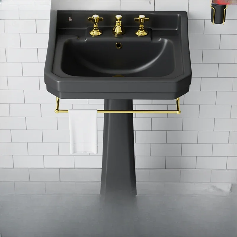 Bathroom French retro dumb black ceramic column washbasin balcony bathroom integrated floor-standing