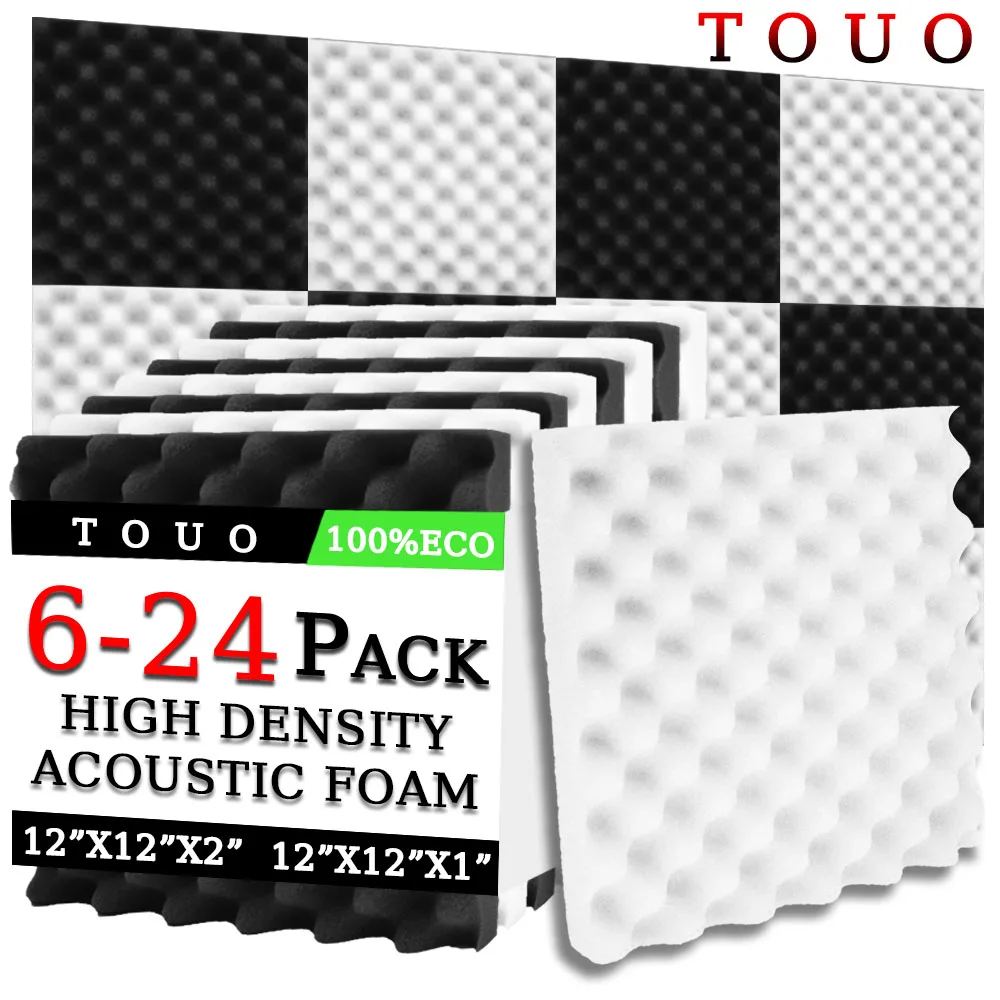 TOUO Acoustic Foam 6/12/24 Pcs High Density Sound Absorbing Material Home Studio Acoustic Treatment Self-Adhesive Wall Stickers