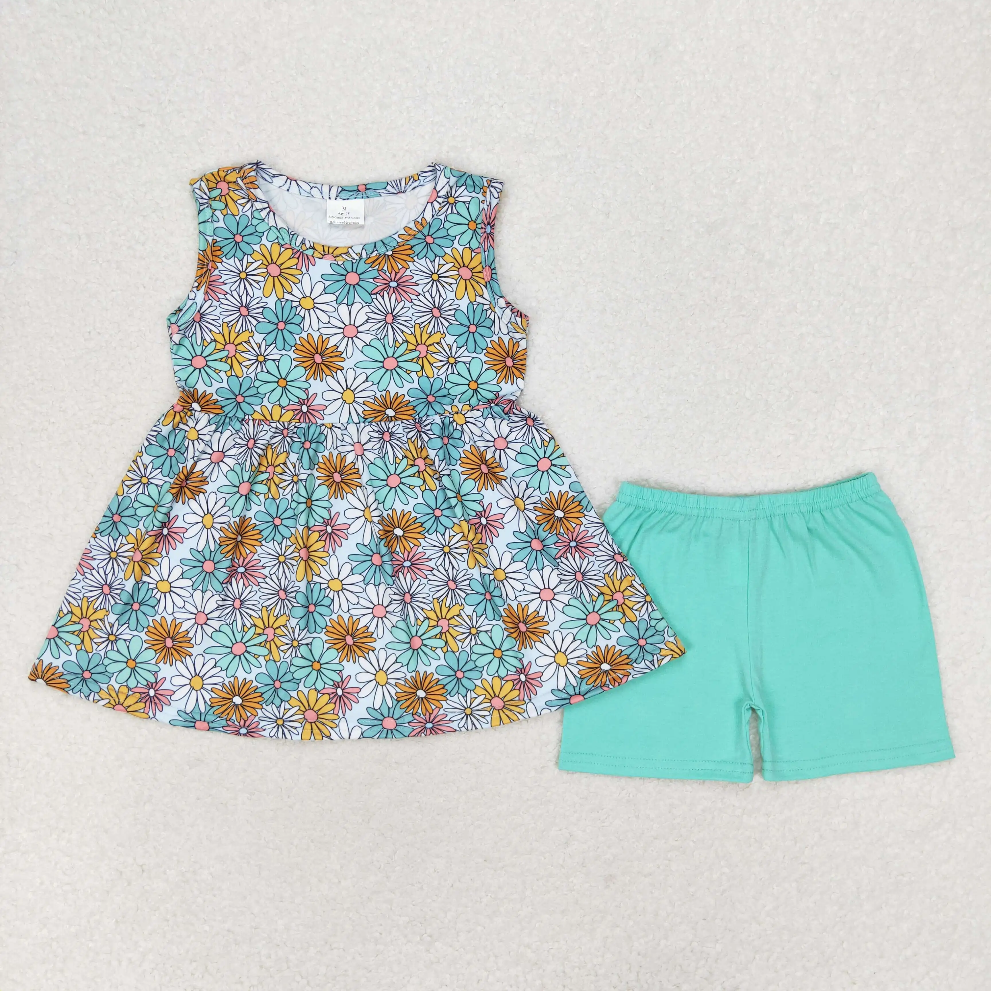 

z95-18 GSSO1271 Wholesale New Arrival kids clothes girls Flower sleeveless shorts set Summer Boutique baby girls clothes sets