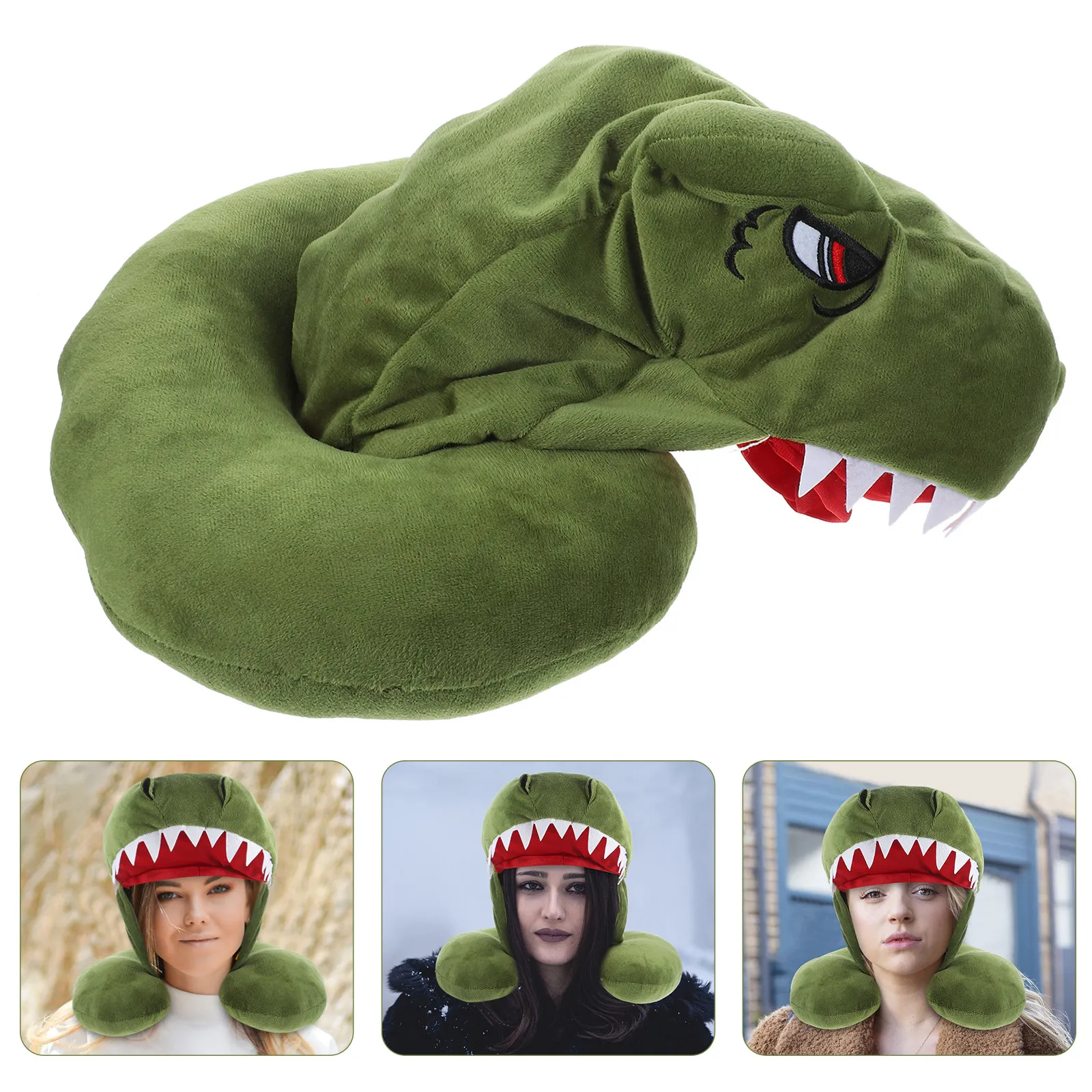 Dinosaur Hooded Neck Pillow Extra Large Soft Support Pillow for Travel Sleeping Neck Alignment Hood Blocks Light Noise Warmth