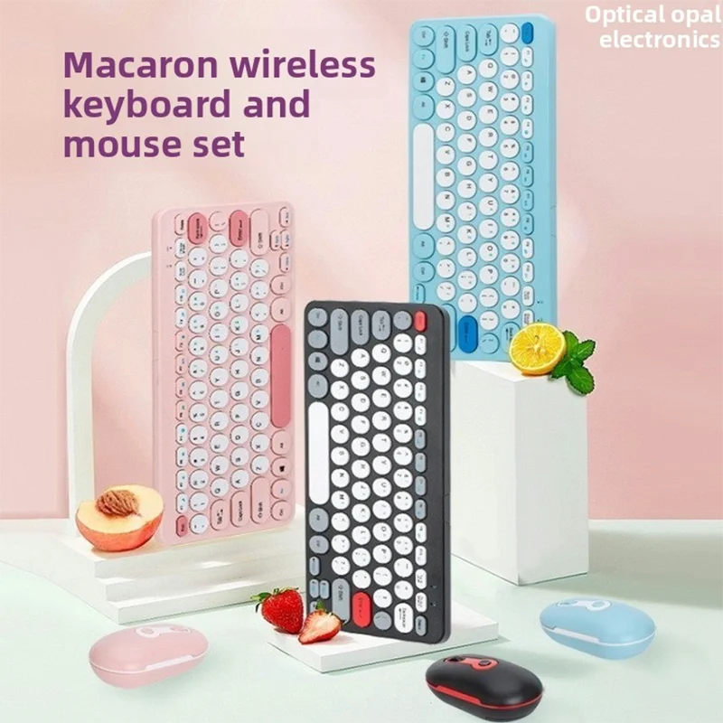 

Macaron Colorful Mini Compact Round Key Wireless Keyboard and Mouse Set, 78 key, universal for desktop laptops