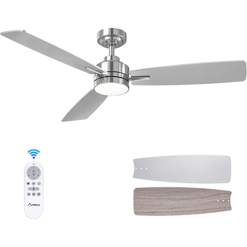 Ceiling Fans with Lights, Ceiling Fan with Light and Remote Control, Reversible, 3CCT, Dimmable, Nickel Ceiling Fan for Bedroom