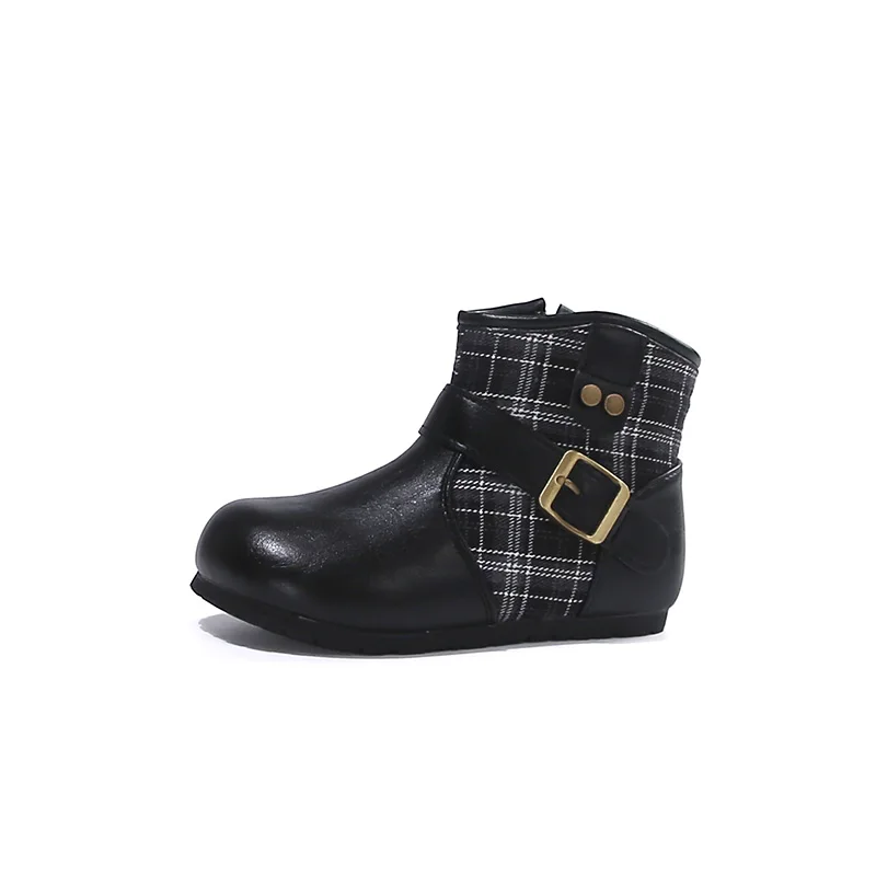 Winter Autumn Girls Fashion Short Boots Baby Warm Cotton Boots Little Princess Classic Plaid Pattern
