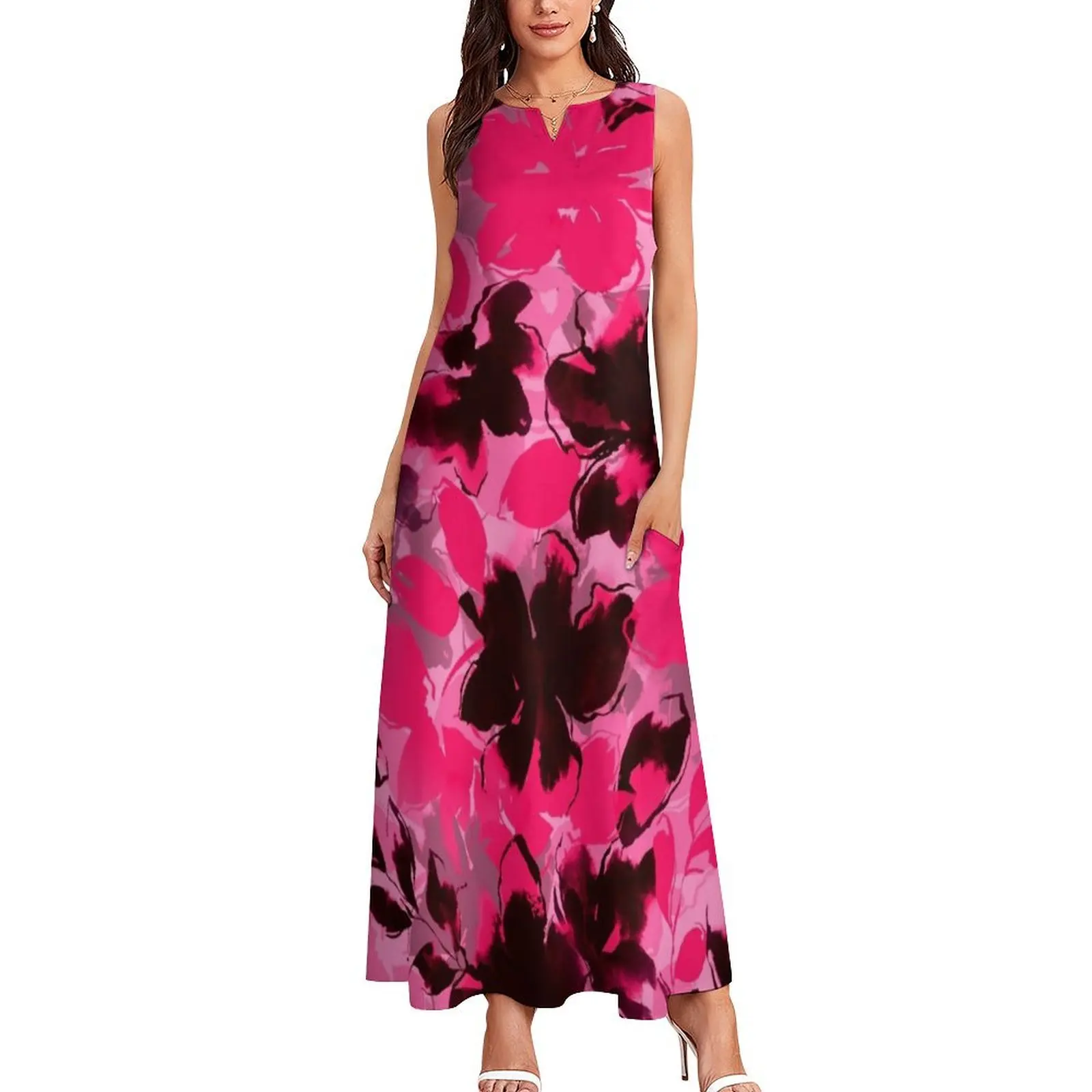 Abstract pink Flower Botanical Garden pattern Long Dress evening dresses women dresses for prom dresses for women