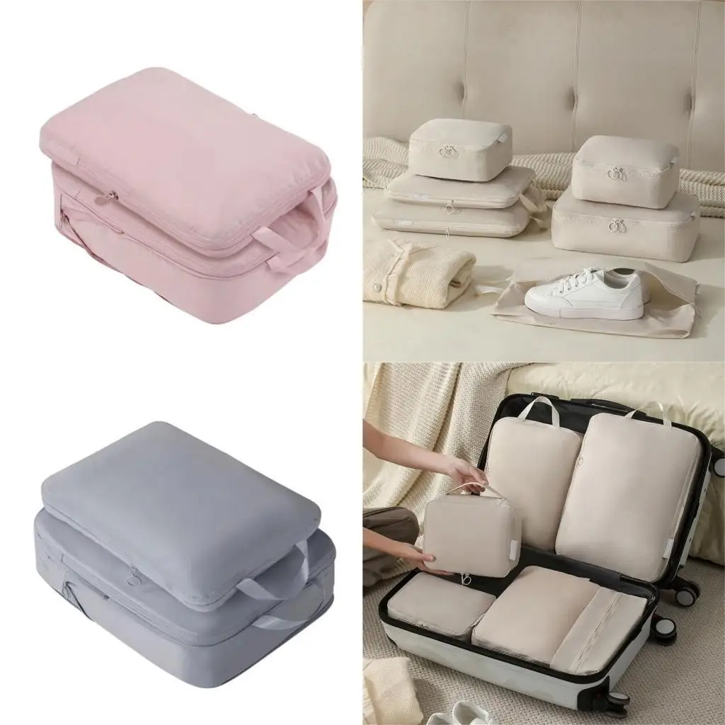 

6Pcs Water Resistant Nylon Packing Square Luggage Organizers Set Durable Nylon Suitcases Packing Cubes for Clothes Shoes N2UD