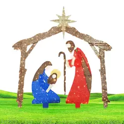 Outdoor Nativity Scenes for Yard  Metal 2D Outdoor Christmas Nativity Set Christmas Holy Family with Lights for Camping Beach