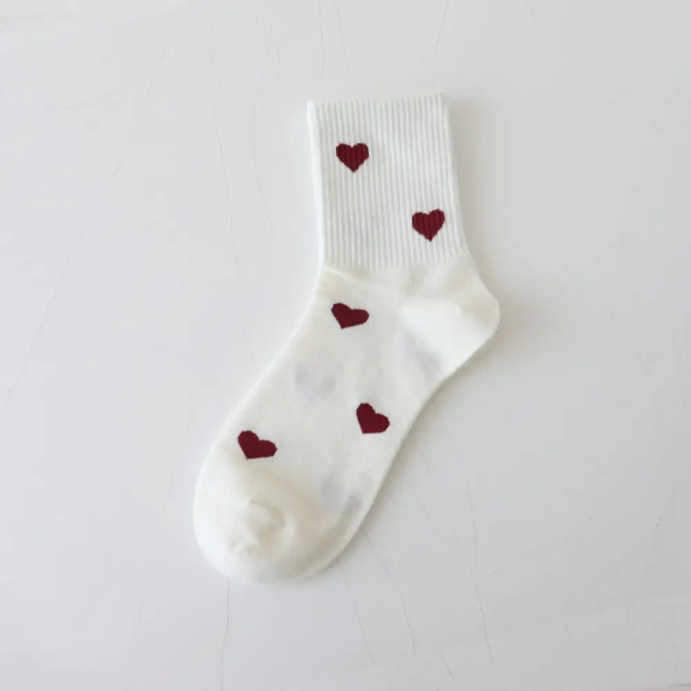 5 pares de calcetines a media pantorrilla con diseño de corazón de estilo coreano Harajuku calcetines de Color de retazos dulces calcetines de tubo medio para mujer