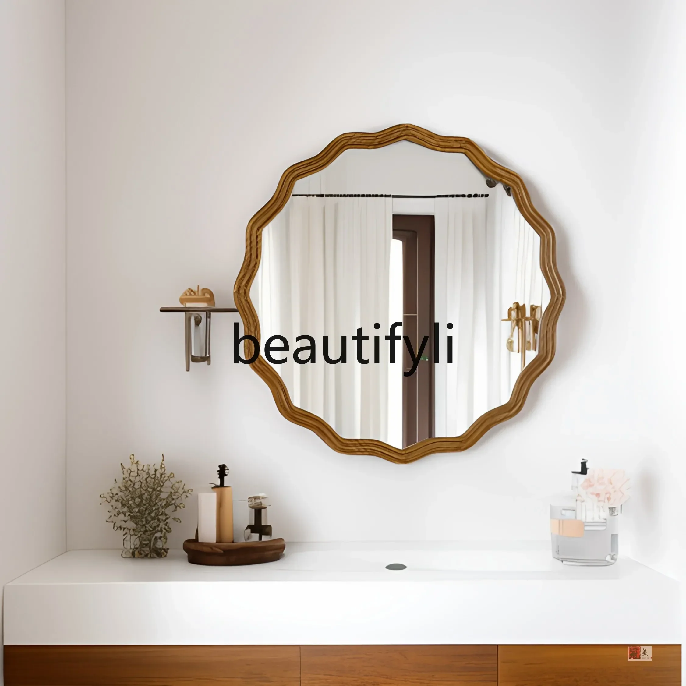 SS S7486 French retro bathroom mirror wall hanging bedroom art flower dressing mirror wall hanging European washstand makeup mir