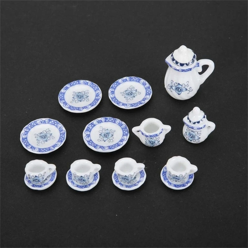 Small Porcelains Flower Cup Set 15 Pieces Dollhouses Decoration Simulation Furniture Model for Kids Daily Casual Playing