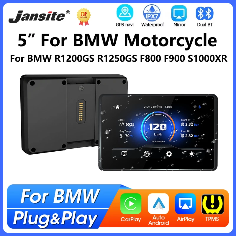 5 inch Motorcycle GPS Navigation Touch Screen Wireless CarPlay Android Auto For BMW R1200GS R1250GS F800 F900 S1000XR