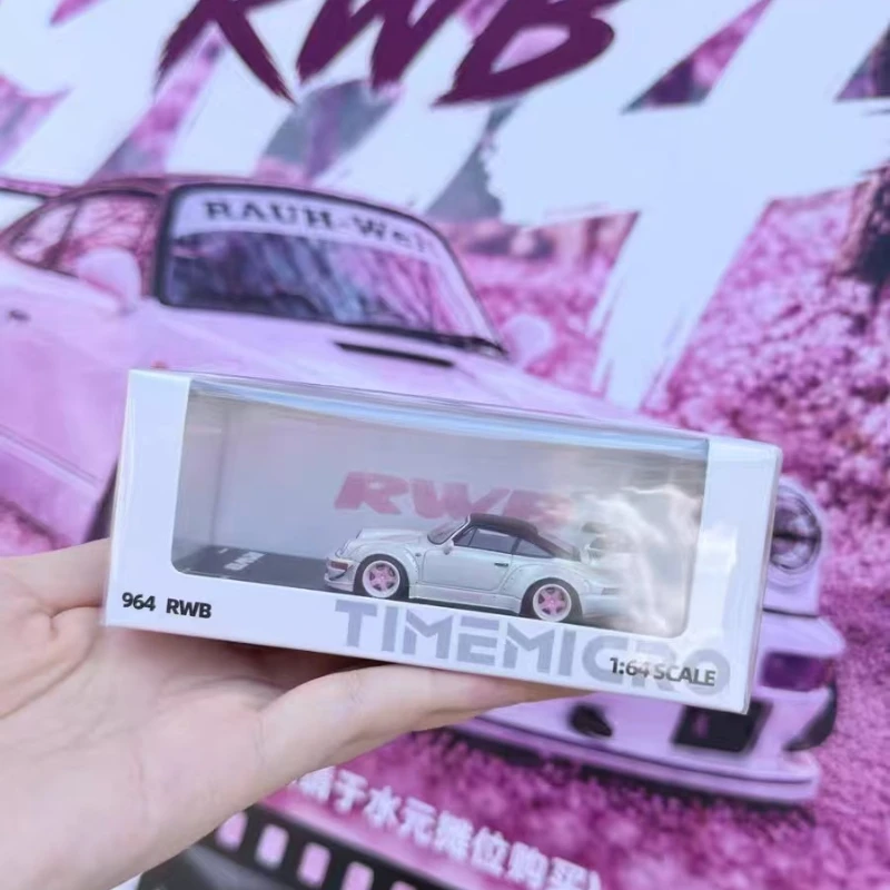 In stock 1:64 964 limited powder-white painted alloy miniature replica car model, boy toy gift, room collection statue
