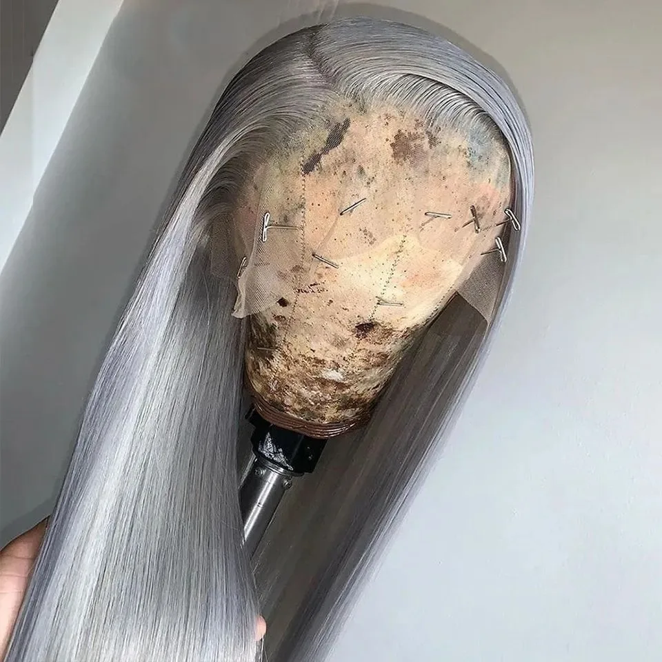 Silver Grey Wig Bone Straight Lace Front Wigs 13x4 HD Glueless Ready To Wear Synthetic Lace Frontal Wig for Women Party Cosplay