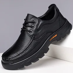 Spring Autumn Lace Cow Leather Shoes for Men Fashion Soft-soled Men's Platform Shoes Designer Casual Dress Shoes Male