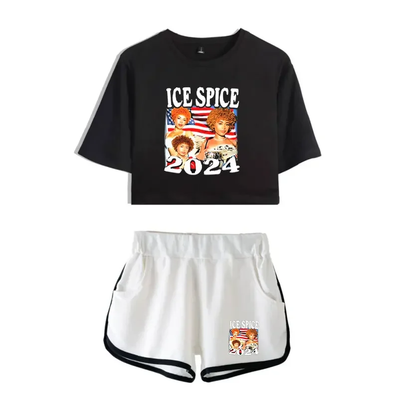 Summer Track Suit Women 2 Piece Set ICE Spice Merch Crop Top Shorts Two Piece Outfits Casual Ladies Tracksuit Sportwear Twopiece