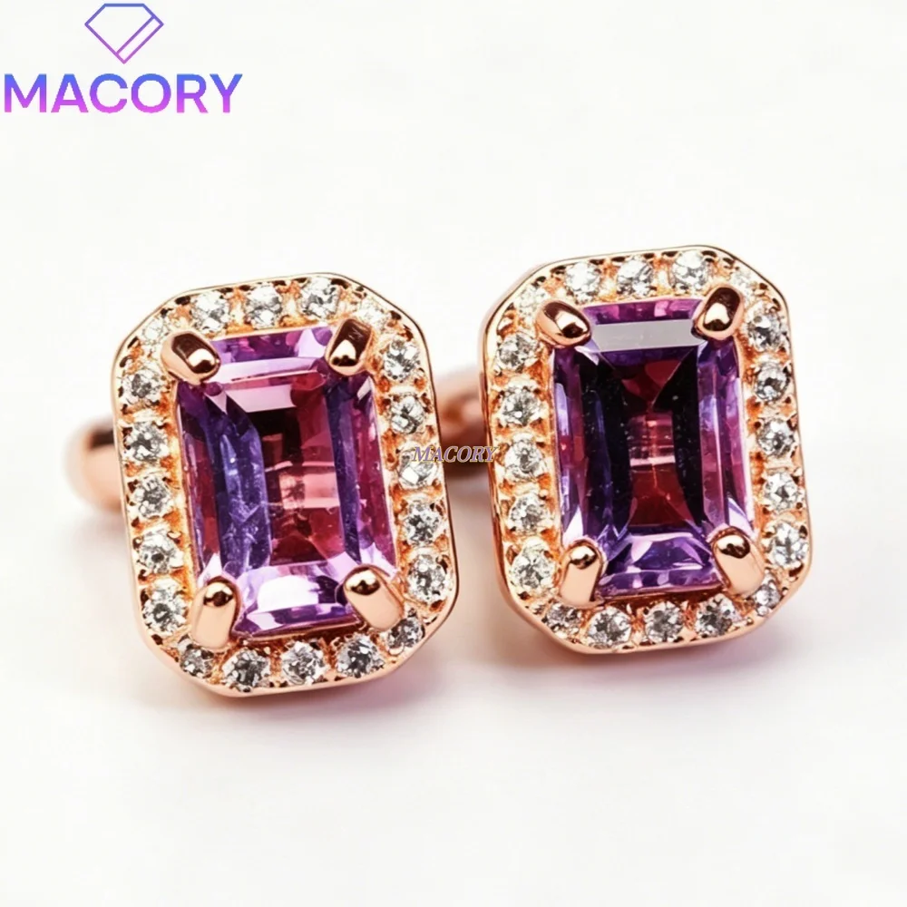 Natural Amethyst Women's Stud Earrings S925 Sterling Silver High-End Color Simple Design Valentine's Day Gift Graduation Gift