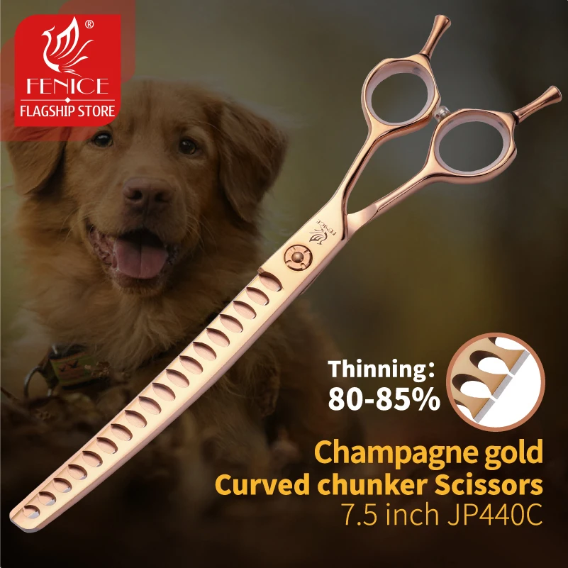 

Fenice 7.0/7.5inch Dog Grooming Curved Chunker Scissors Professinoal Dog Shears Champagne JP440C Pet Items Dogs Accesories