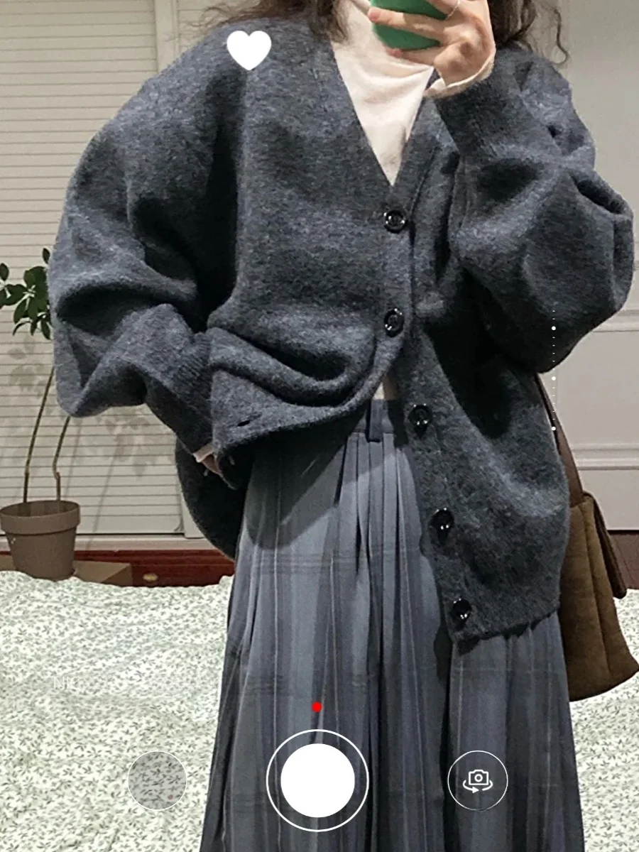 Suéter ueso Tipo Chaqueta para Mujer, Estilo Hong Kong, Color Puro, Otoño, Tejido de Punto, Cárdigan Abierto, Estilo Dulce,...