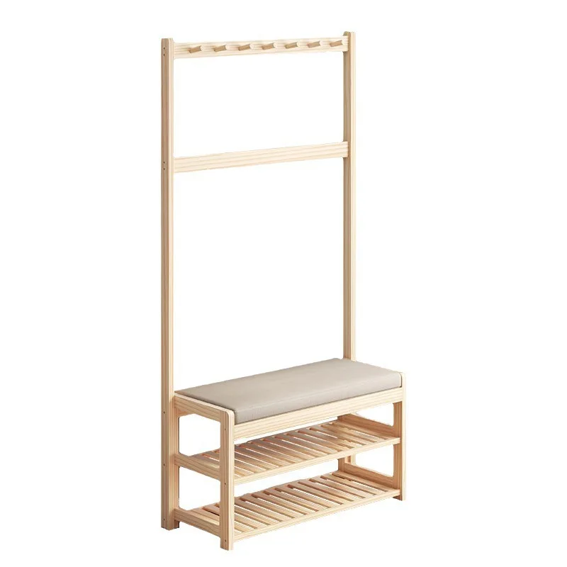 

Solid wood coat rack, solid wood floor-to-ceiling bedroom, shoe changing stool, hanging hanger, integrated combination