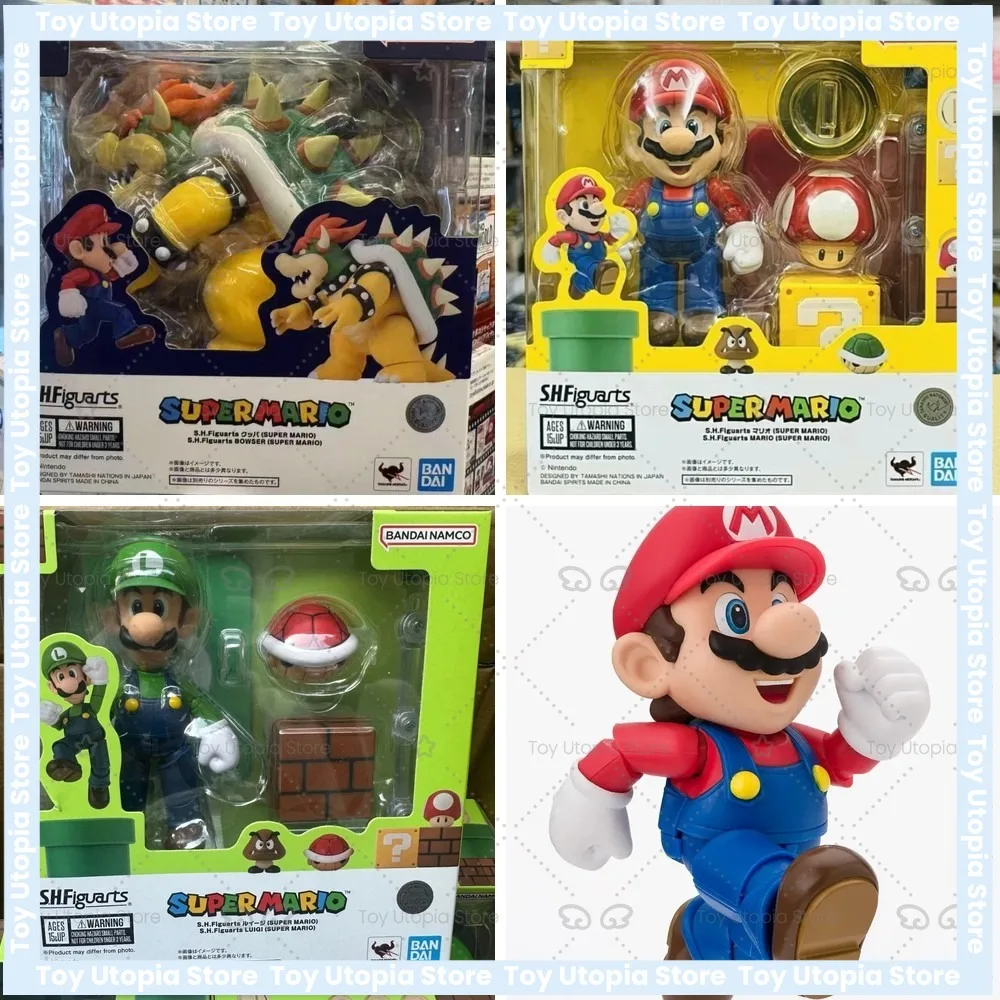 BANDAI S.H.Figuarts SHF Super Mario Luigi Yoshi Koopa Action Figure Anime Collectible Toy Model Premium Articulated Gift