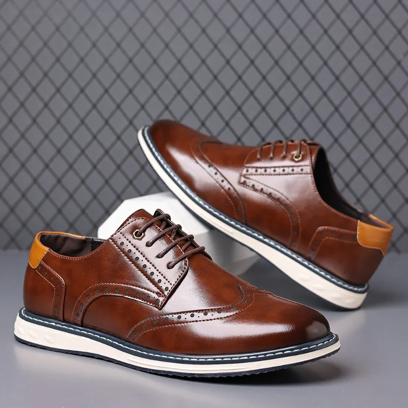 

Spring Autumn New Brogue Shoes for Men Solid Color Business Casual Shoes Male Lace Designer Big Size Fashion Shoe Man