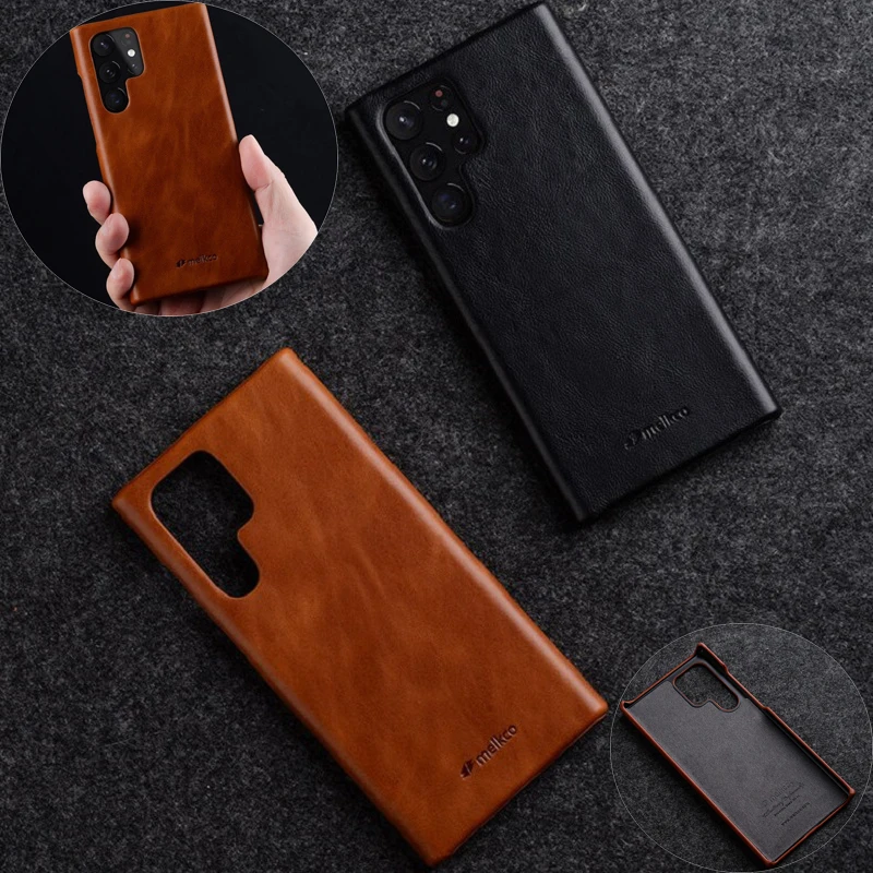 

Retro Solid Color Genuine Leather Phone Cover for Samsung Galaxy S25 Ultra S22 S23 Plus S24 Ultra with Protective Case