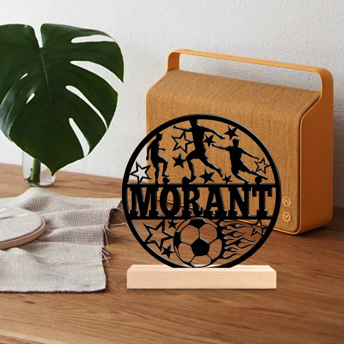 1pc Unique Personalized Metal Statue Ornaments Custom Name Equipped with Wooden Base Modern Rural Home Desktop Decorations