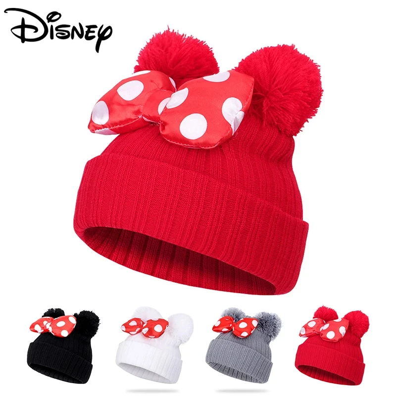 

Kawaii Disney Anime Minnie Mouse Bow Knitted Hat for Boys Girls Winter Bonnet Hats Children's Cartoon Mickey Beanie Cap Kids Cap