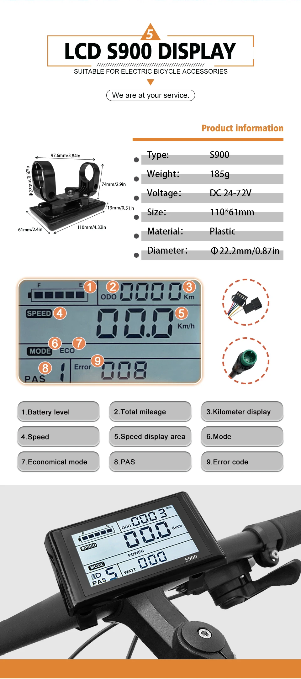 Teile für Elektroroller mit drei Modi, 17 A, 26 A, 30 A, 36 V, 48 V, Sinuswellenstopfen mit S866 S966 S900-Display, Verwendung für 250 W-1000 W Motor – Detail 5