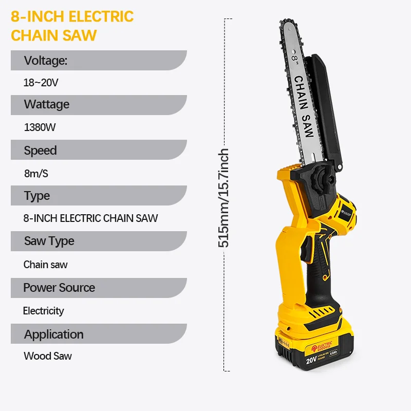 Electric Goddess 8in Brushless Electric Chain Saw Cordless Electric Saw Woodking For Makita/Dewalt/ Milwaukee 18-20V Battery Pin