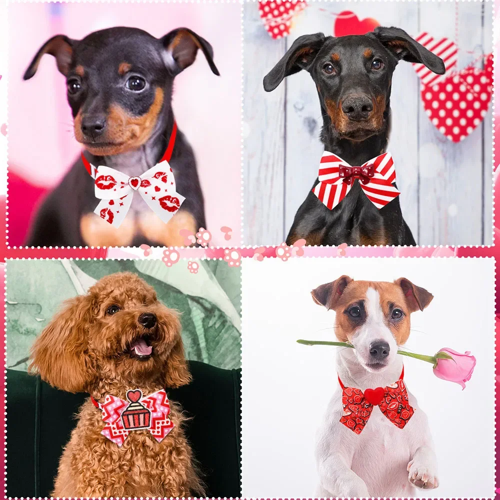 10PCS New Dog Bowties Pink Style Dog Accessories For Valentine\'s Day Adjustable Pet Dog Bow Ties Collars Pet Supplies For Dogs