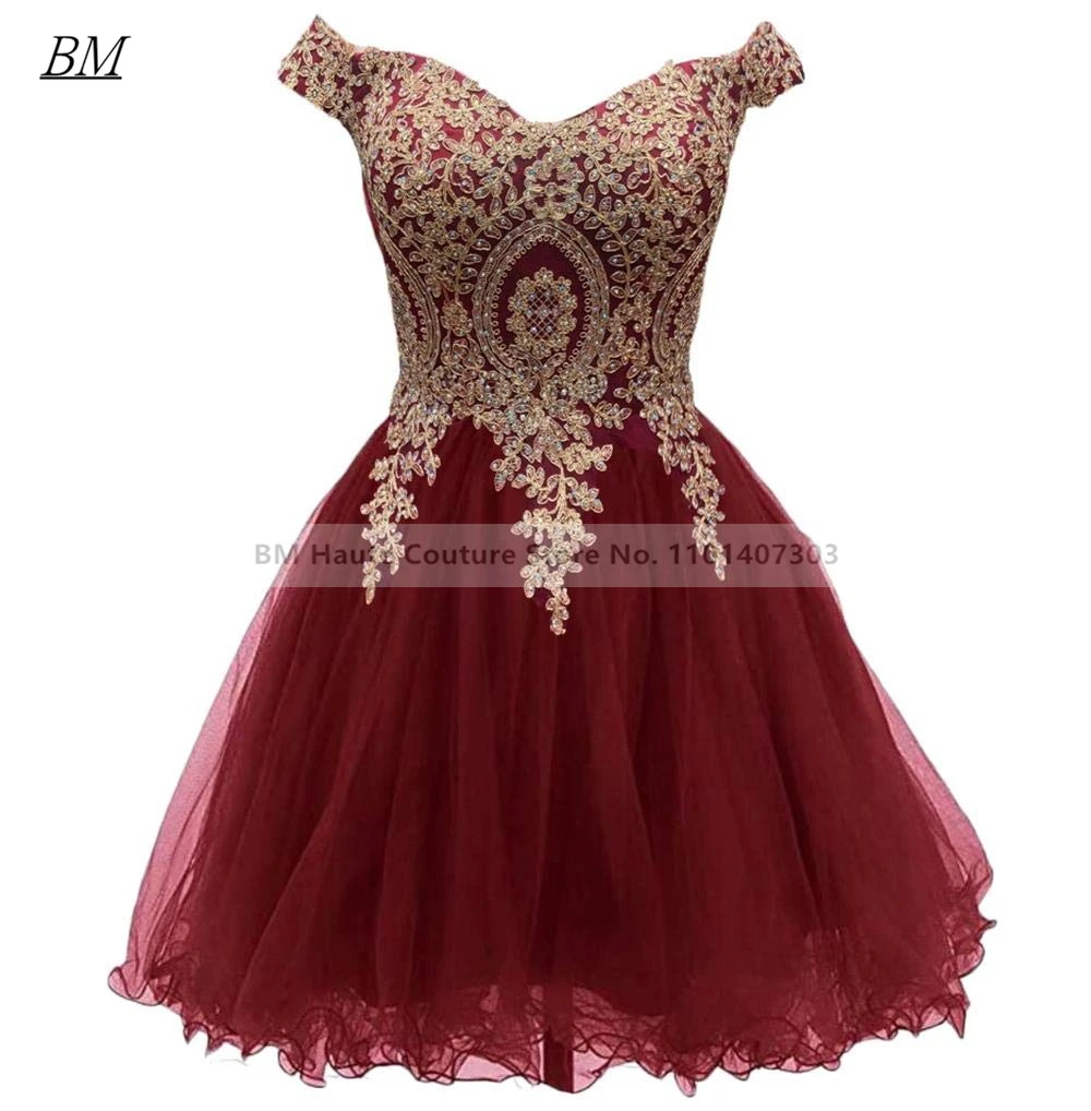 A Line Lace Off Shoulder Short Homecoming Dresses Tulle Appliques Crystal Beaded Mini Cocktail Prom Party Graduation Gown BM393