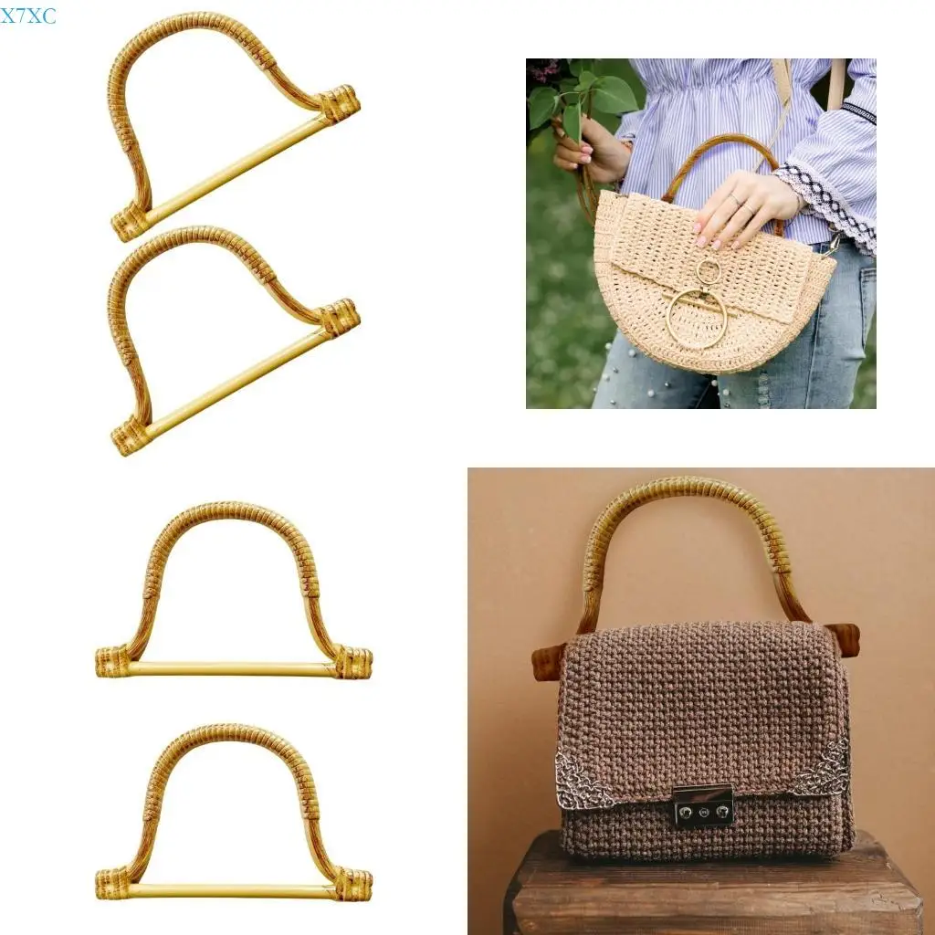 

X7XC 2pcs Natural Texture Simulated Plastic Rattan Handles Replacement Accesories For Handmade Bags And Casual Travel