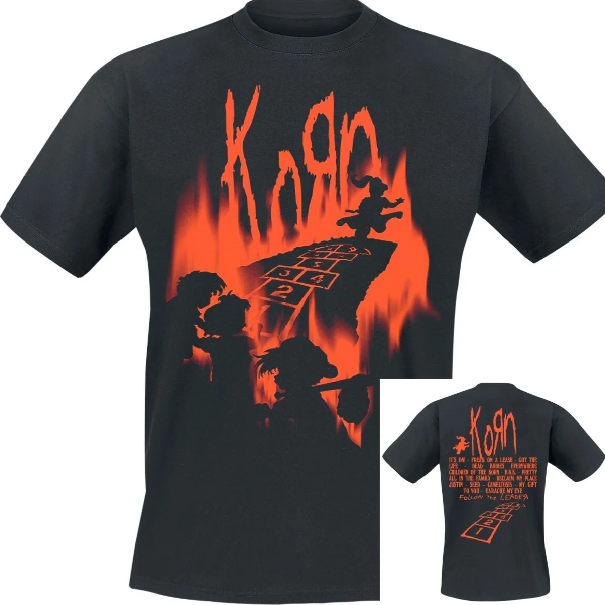 Hopscotch Flame Korn T-Shirt Men Women Vintage Metal Rock Band Graphic Tee 100% Cotton Summer Streetwear Top