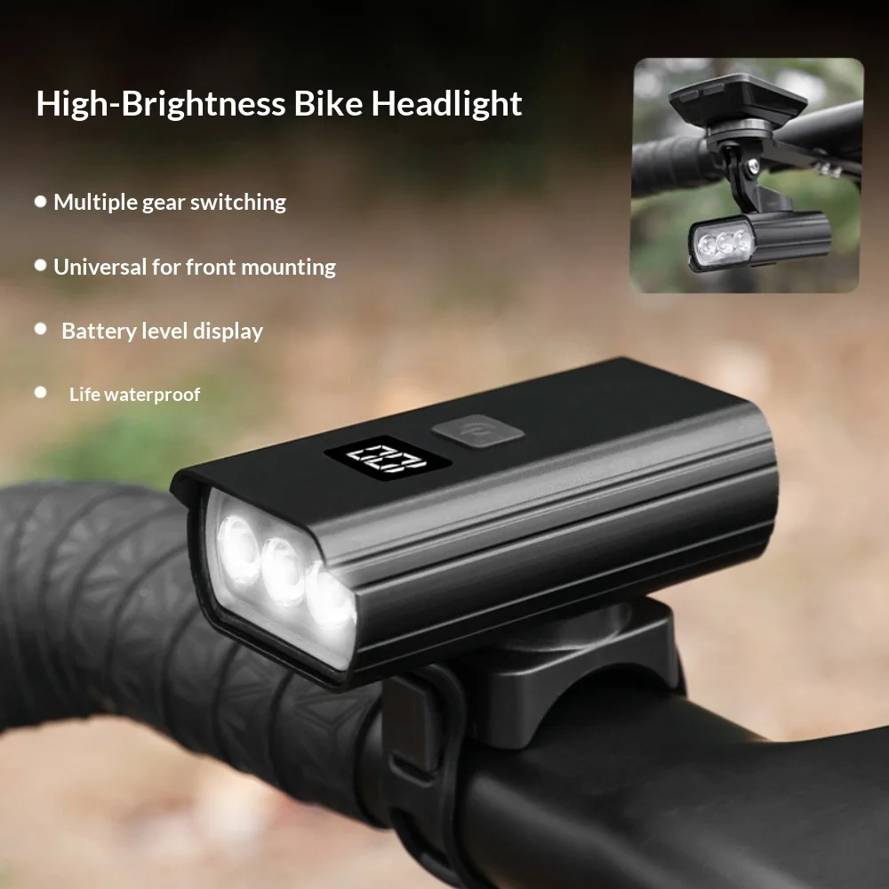

Digital Display Bike Headlight Aluminum Alloy Waterproof High-Brightness Road Bike Headlight Night Riding Front Light Parts