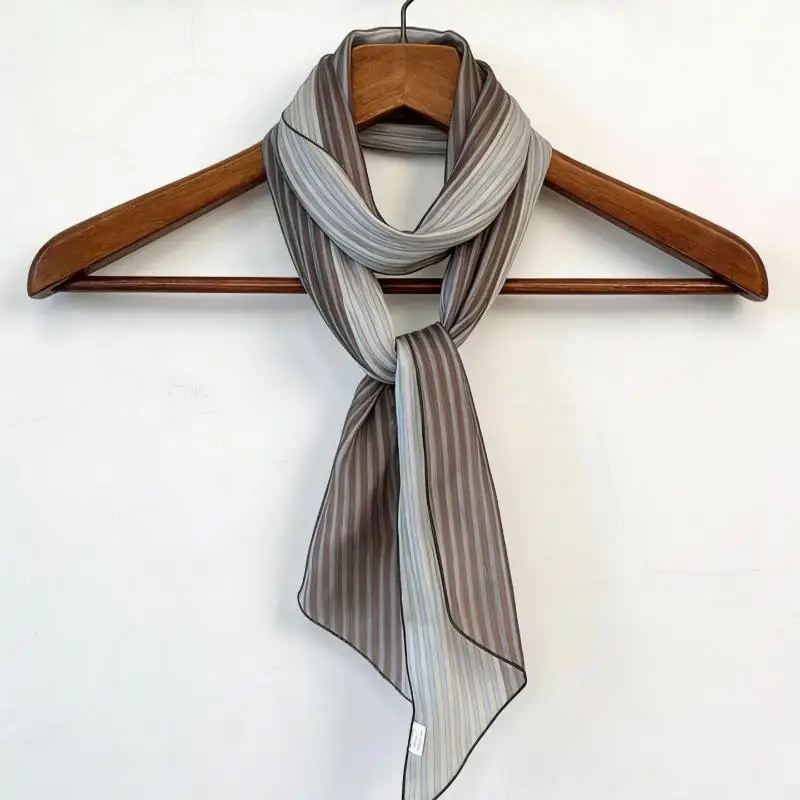 Vintage Seidenschal für Damen, gestreift, doppelseitig, eleganter Druck, Halstuch, modisches Büro-Accessoire für alle Jahreszeiten – Detail 7