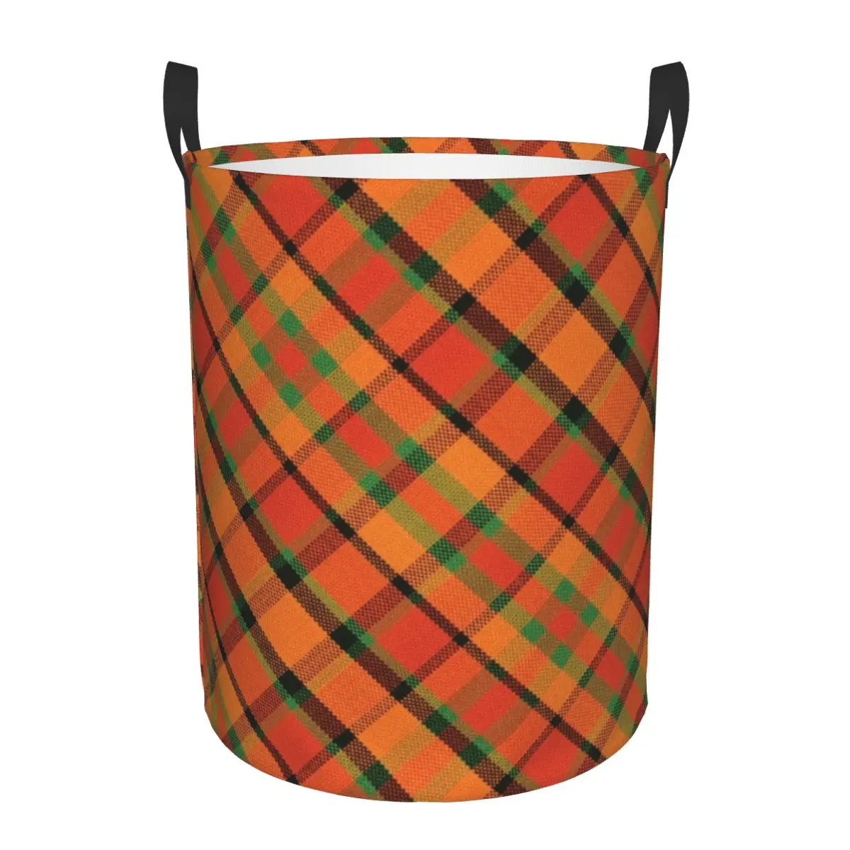 Westy Tartan Orange Plaid Laundry Basket Foldable Geometric Gingham Clothes Hamper for Nursery Kids Toys Storage Bin