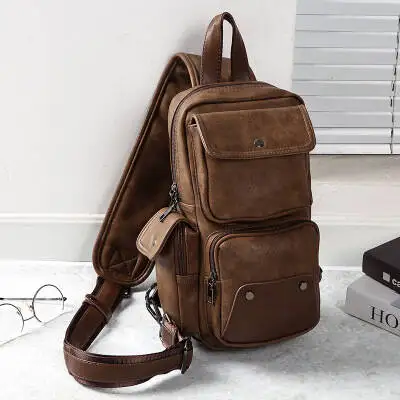 Vintage Luxury Designer Leather Crossbody Bags for Men Messenger Chest Bag Fashion Casual Bag Waterproof PU Single Shoulder Bags