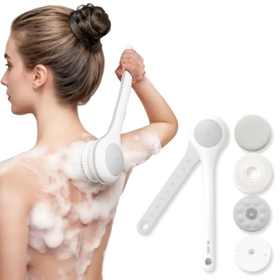 

Электрическая щетка-массажер для тела с двумя длинными ручками, водонепроницаемая, с 3 насадками, перезаряжаемая, для душа и ванны