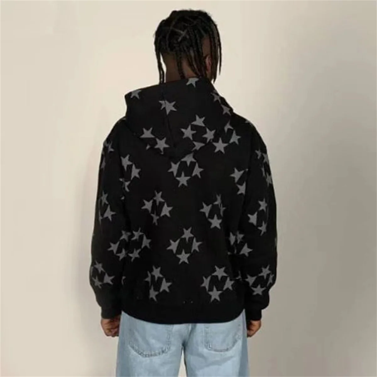 Vintage Star Graphic Hoodies Jacket Y2K Oversized Long Sleeve Sweatshirt Streetwear Fashion Harajuku Print Pocket Zipper Hoodie