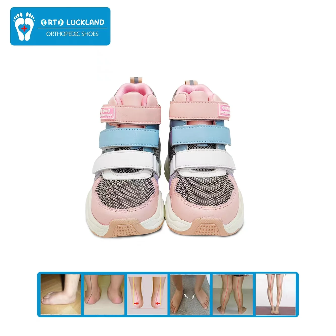 Ortoluckland Girl Children Sneakers Orthopedic Shoes For Kid Leather Toddlers Ankle Support Flatfeet Orthotics Footwear 2-7 Year