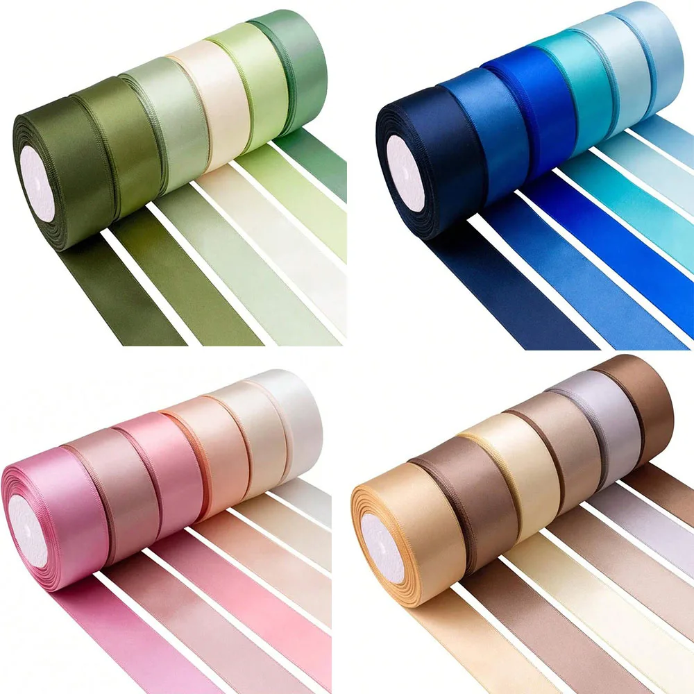 6 Rollen 150 Yards sortiertes einfarbiges Seidenband aus Satin und Satin für Hochzeitseinladungssträuße, Geburtstagsfeier, DIY-Geschenkverpackung – Detail 5
