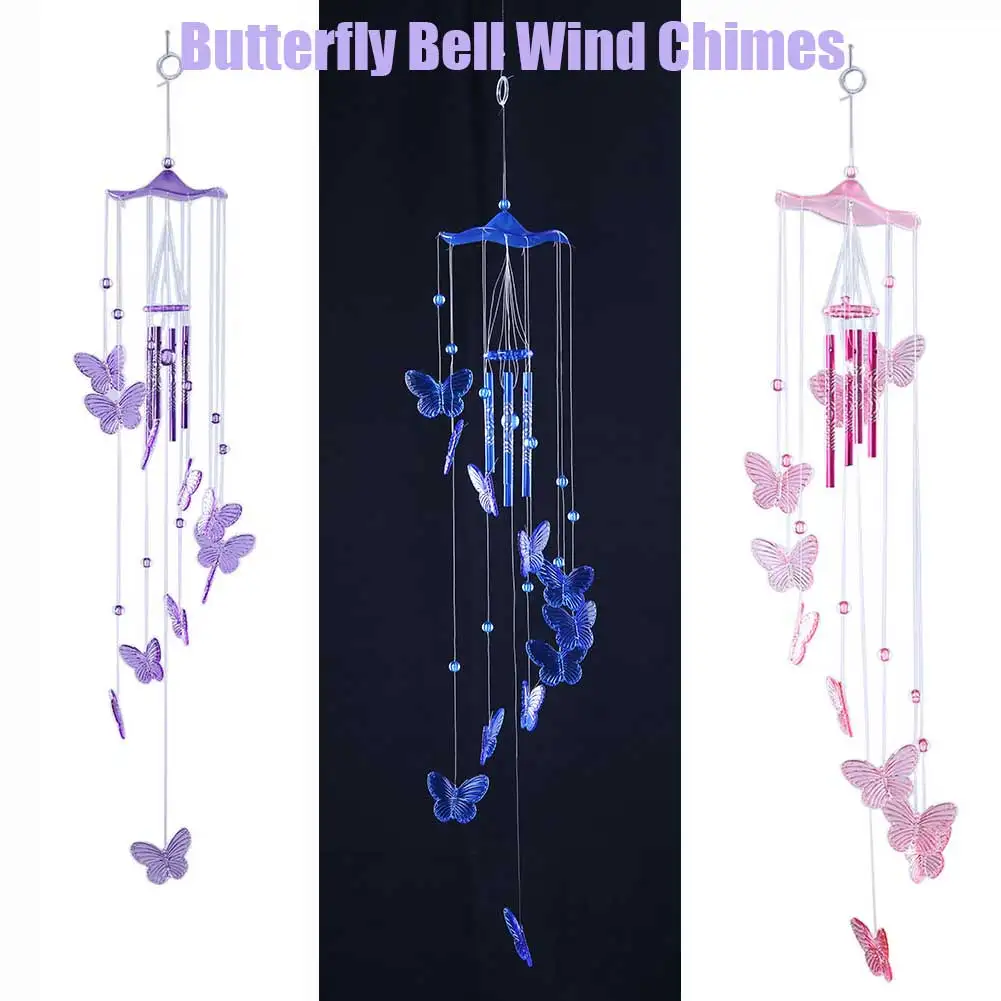 Metal Wind Chimes Bell Butterfly Amazing Tubes Bells Copper Outdoor Yard Garden Door Hanging Pendant Home Yard Garden Decoration